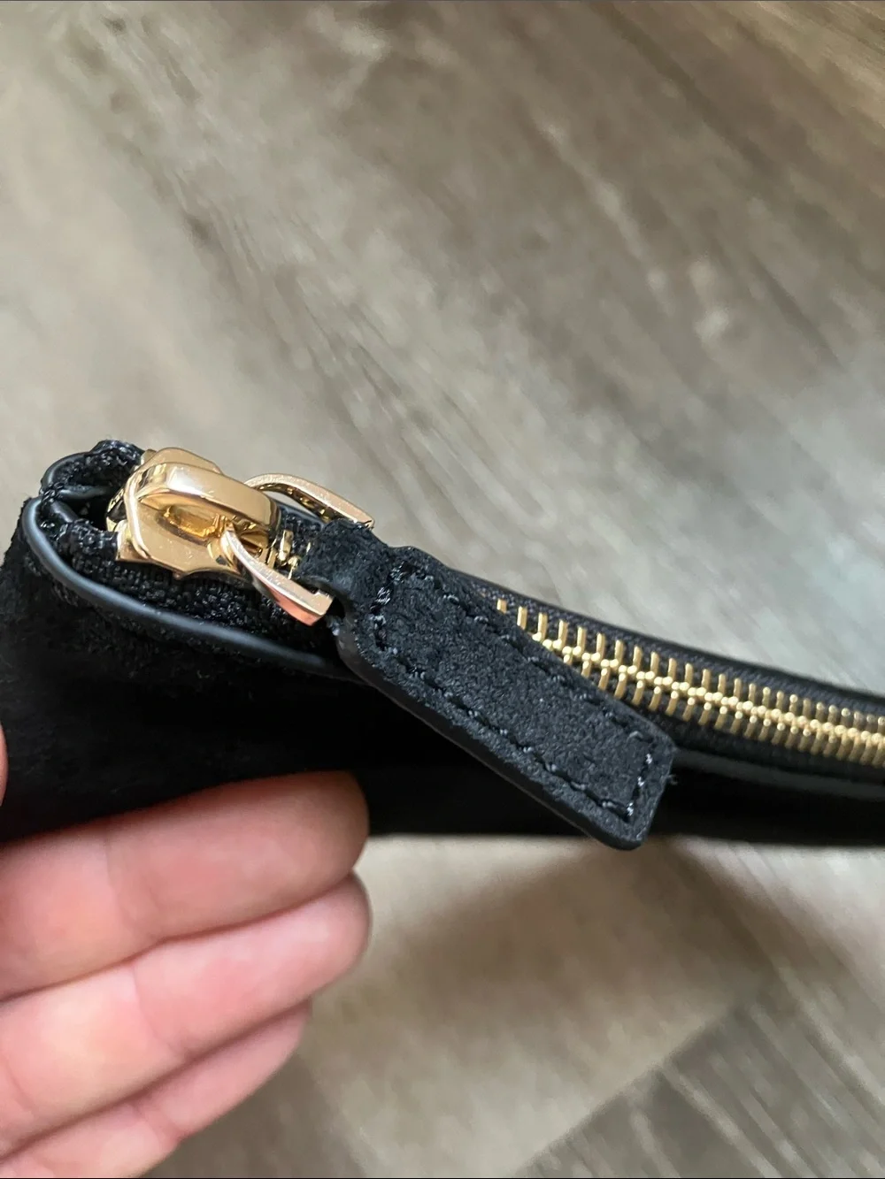 J.Crew Berkeley zipper pouch in leather and suede